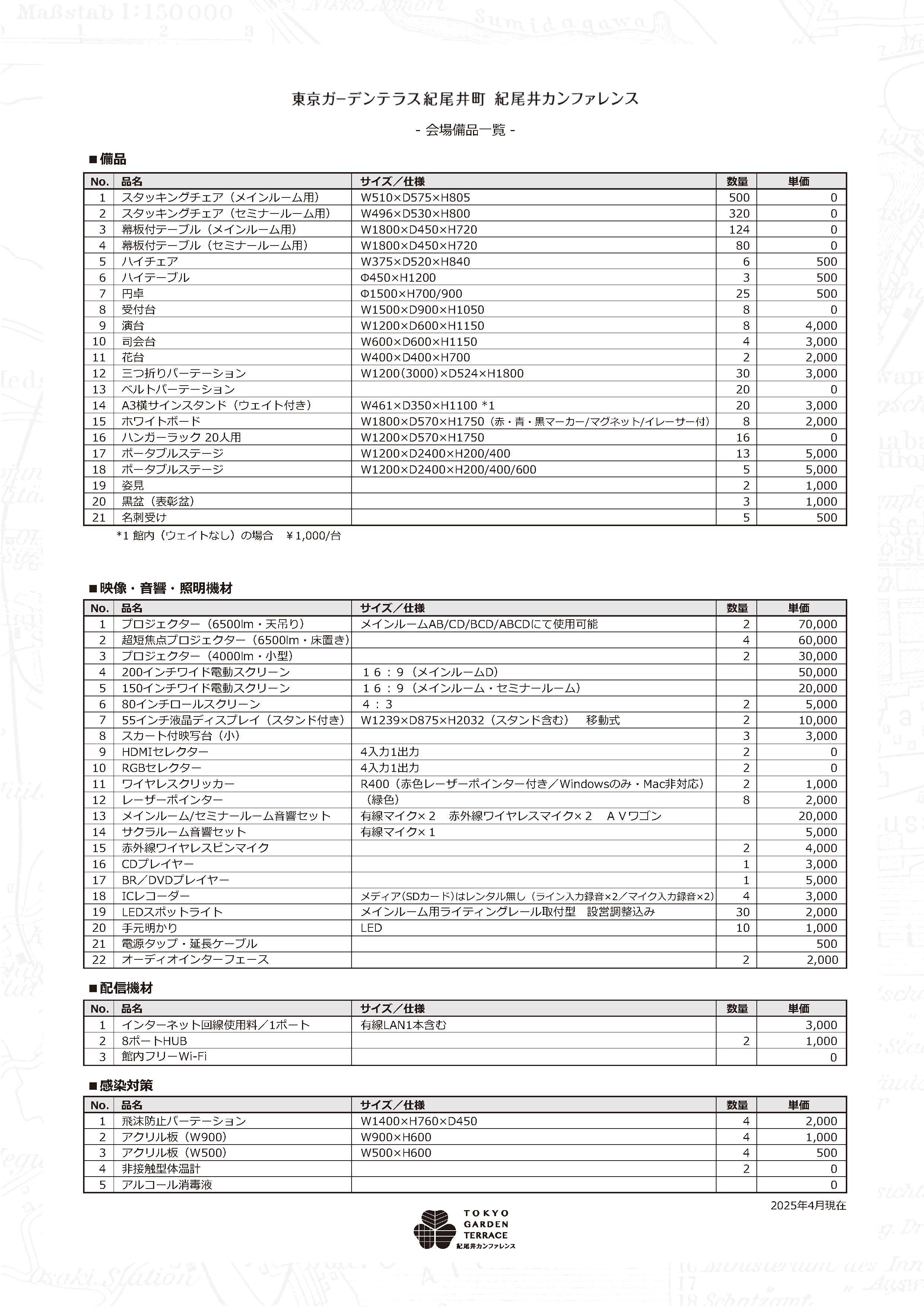 会場備品一覧
